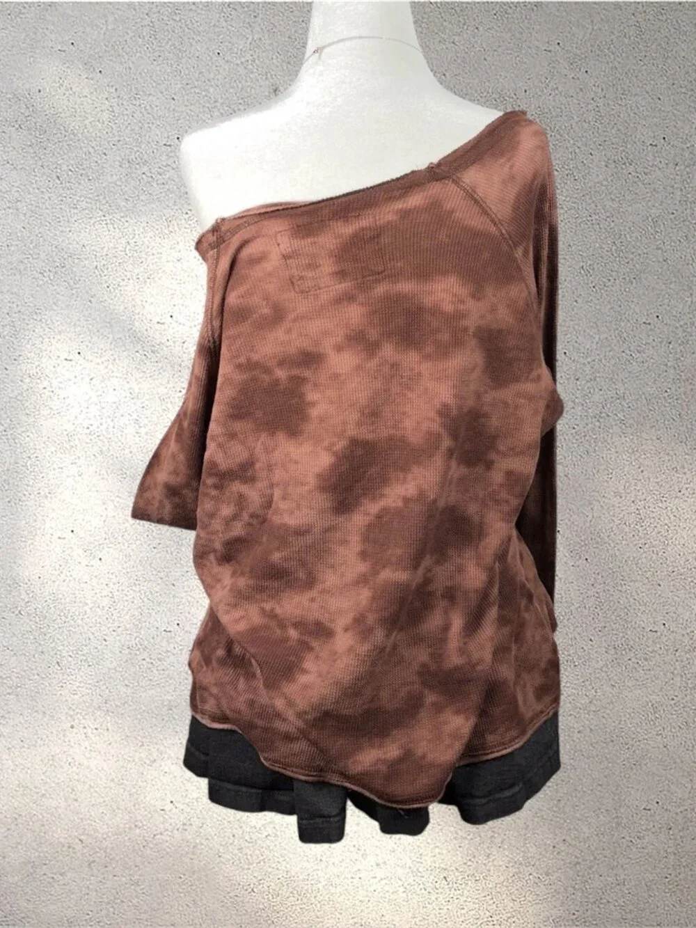 Y2K Cheetah Tie Dye Long Sleeve Women's XL Brown Distressed Shabby Chic Grunge
